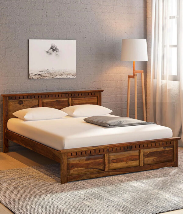 Zurndolf Sheesham Wood Queen Size Bed without Storage (Provincial Teak Finish)