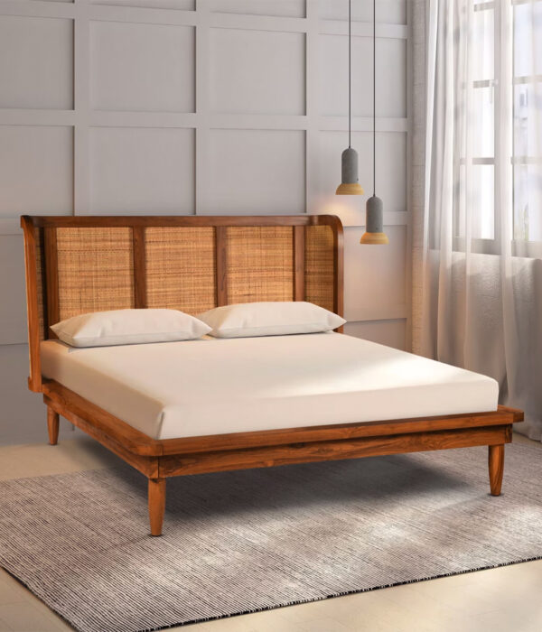 Zakhama Solid Wood Queen Size Bed In Teak Finish