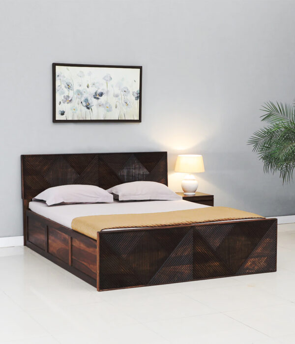 Ritmo Sheesham Wood Queen Size Bed In Provincial Teak Finish With Box Storage
