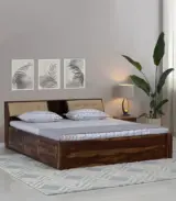 Wedolf Sheesham Wood King Size Bed with Box Storage (Rustic Teak Finish)