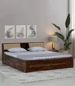 Wedolf Sheesham Wood King Size Bed with Box Storage (Rustic Teak Finish)