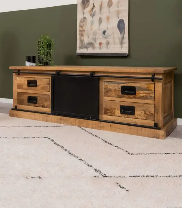 Loften Solid Mango Wood Floor Standing TV Unit (Natural Finish)