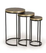 Orvia Brass Coated Top with Metal Base Coffee Table Set Of 3 End Table (Natural Finish)