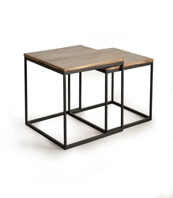 Orkvik Mango Wood Top with Metal Base Set of 2 Coffee Tables (Brown Finish)