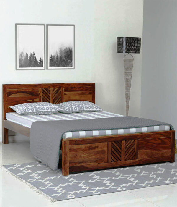 Mourconing Sheesham Wood Queen Size Bed without Storage (Rustic Teak Finish)