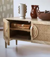 Syna Solid Mango Wood and Rattan Floor Standing TV Unit (Natural Finish) - Image 2