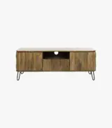 Lexico Solid Mango Wood with Metal Stand Floor Standing TV Unit (Natural Finish) - Image 2