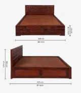 Vector Sheesham Wood Queen Size Bed with Hydraulic Box Storage (Provincial Teak Finish) - Image 2