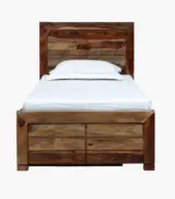 Sougur Sheesham Wood Single Bed with Drawer Storage (Rustic Teak Finish) - Image 2