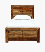 Sougur Sheesham Wood Single Bed without Storage (Rustic teak Finish) - Image 2