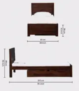 Sougur Sheesham Wood Single Bed with Drawer Storage (Provincial Teak Finish) - Image 2