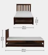 Ova Sheesham Wood Single Bed with Trundle (Provincial Teak Finish) - Image 2