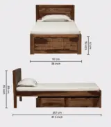 Newvo Sheesham Wood Single Bed with Drawer Storage (Rustic Teak Finish) - Image 2