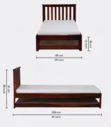 Ova Sheesham Wood Single Bed with Trundle (Honey Oak Finish) - Image 2