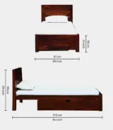 Sougur Sheesham Wood Single Bed with Drawer Storage (Honey Oak Finish) - Image 2