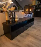 Lucale Solid Mango Wood Floor Standing TV Unit (Mahogany Finish) - Image 2