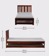 Froya Sheesham Wood Single Bed with Trundle (Honey Oak Finish) - Image 2