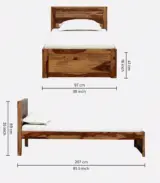 Newvo Sheesham Wood Single Bed without Storage (Rustic Teak Finish) - Image 2