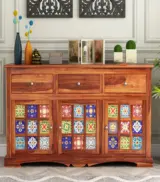 Roko Sheesham Wood Sideboard and Cabinet with Three Drawers (Honey Finish) - Image 2