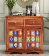 Roko Sheesham Wood Sideboard and Cabinet with Two Drawers (Honey Finish) - Image 2