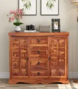 Embross Sheesham Wood Sideboard and Cabinet (Honey Finish) - Image 2