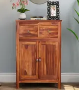 Clovid Sheesham Wood Cabinet with Two Drawers (Honey Finish) - Image 2