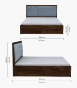 Trleans Sheesham Wood Queen Size Bed with Box Storage (Provincial Teak Finish) - Image 2