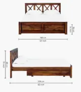 Krysys Sheesham Wood Queen Size Bed with Drawer Storage (Provincial Teak Finish) - Image 2