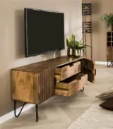 Passcal Solid Mango Wood Floor Standing TV Unit (Natural Finish) - Image 2