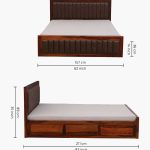 Dyjon Sheesham Wood Queen Size Bed with Box Storage (Honey Oak Finish) - Image 2