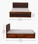 Dyjon Sheesham Wood Queen Size Bed with Box Storage (Honey Oak Finish) - Image 2