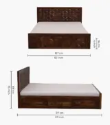 Bairon Sheesham Wood Queen Size Bed with Box Storage (Provincial Teak Finish) - Image 2
