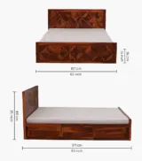 Chez Sheesham Wood Queen Size Bed with Box Storage (Honey Oak Finish) - Image 2