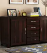 Chevelier Sheesham Wood Sideboard and Cabinet with Four Drawers (Walnut Finish) - Image 2