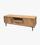 Jaydon Solid Mango Wood with Metal Stand Floor Standing TV Unit (Natural Finish) - Image 2