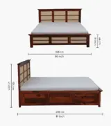 Adolf Sheesham Wood Queen Size Bed with Box Storage (Honey Oak Finish) - Image 2