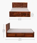 Bairon Sheesham Wood Queen Size Bed with Box Storage (Honey Oak Finish) - Image 10