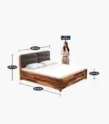 Ntopia Sheesham Wood Queen Size Bed with Hydraulic Box Storage (Natural Brown Finish) - Image 2
