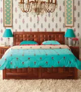 Woodrows Sheesham Wood Queen Size Bed with Hydraulic Box storage (Honey Finish)