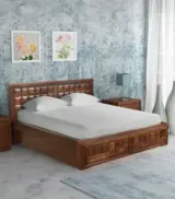 Woodrows Sheesham Wood Queen Size Bed with Box storage (Honey Finish) - Image 2