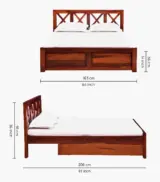 Krysys Sheesham Wood Queen Size Bed with Drawer Storage (Honey Oak Finish) - Image 2