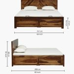 Turin Sheesham Wood Queen Size Bed In Provincial Teak Finish With Hydraulic - Image 2