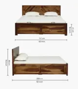 Furion Sheesham Wood Queen Size Bed with Hydraulic Box Storage (Provincial Teak Finish) - Image 2