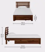 Strigen Sheesham Wood Single Bed with Drawer Storage (Provincial Teak Finish) - Image 2