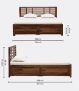Sengovia Sheesham Wood King Size Bed with Hydraulic Box Storage (Provincial Teak Finish) - Image 2