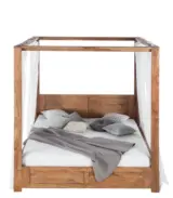 Trailish Solid Acacia Wood Queen Size Poster Bed with Box Storage (Natural Finish) - Image 2
