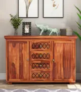 Clambrey Sheesham Wood Sideboard and Cabinet (Honey Finish) - Image 2