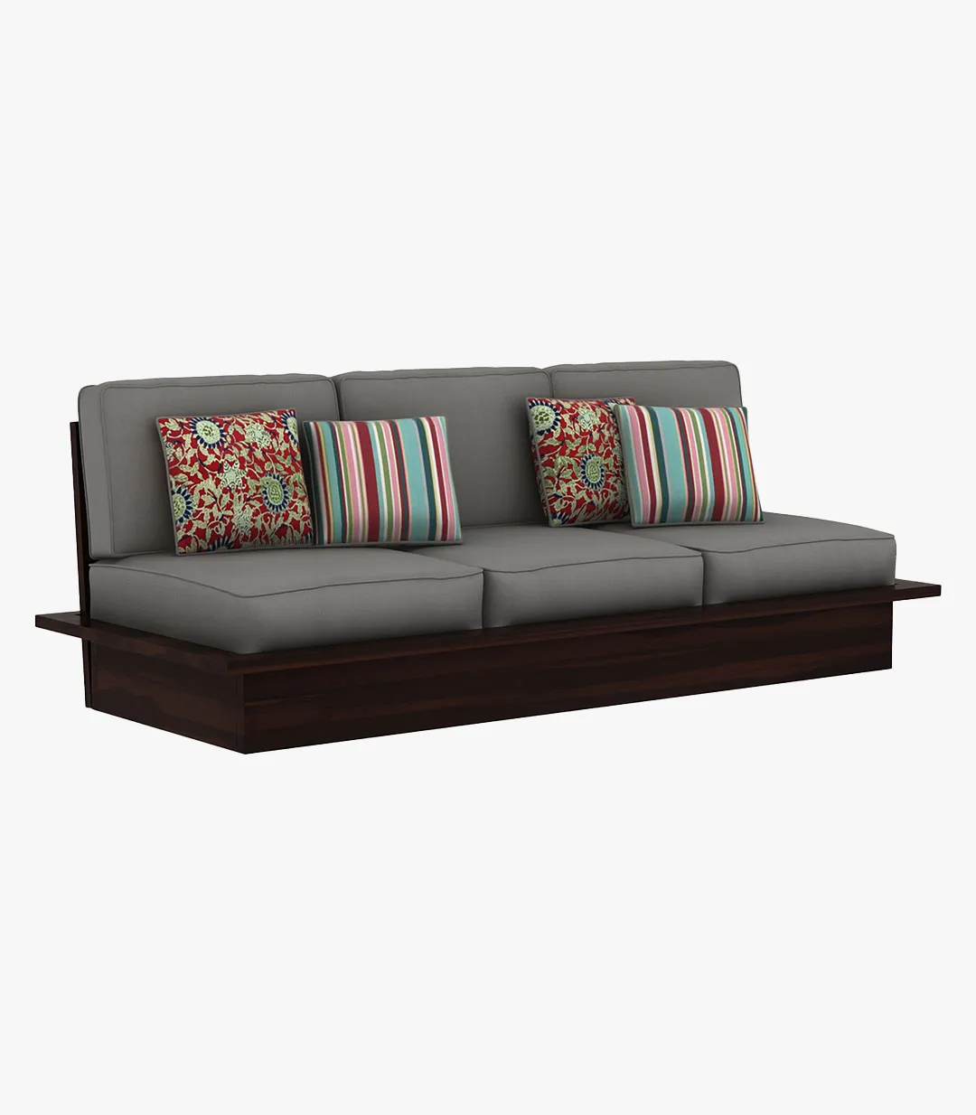 Wayne Sheesham Wood Low Floor 3 Seater Sofa (Walnut Finish) - Wudzei, image size:1080x1234