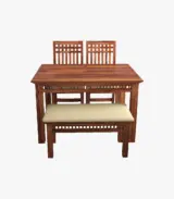 Arolph Sheesham Wood Compact 4 Seater Dining Table Set with Bench (Honey Finish) - Image 2
