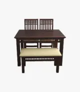 Arolph Sheesham Wood Compact 4 Seater Dining Set with Bench (Walnut Finish) - Image 2